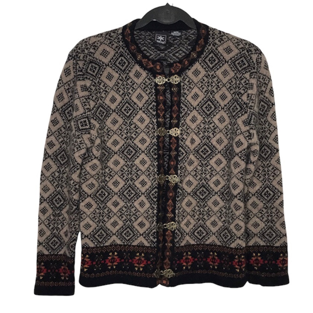 Women's Black and Cream Cardigan Sweater